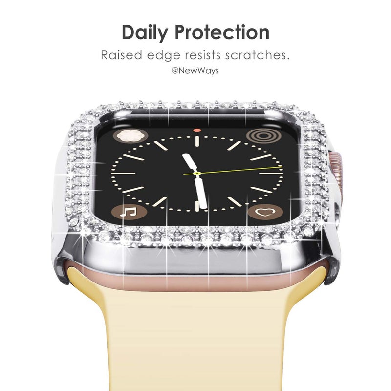 NewWays 2-Pack Bling Compatible for Apple Watch Cases 44mm SE Series 6 5 4, Protective Bumper for iWatch SE Series 4/5/6 (44mm, Silver/Clear) - Image 3